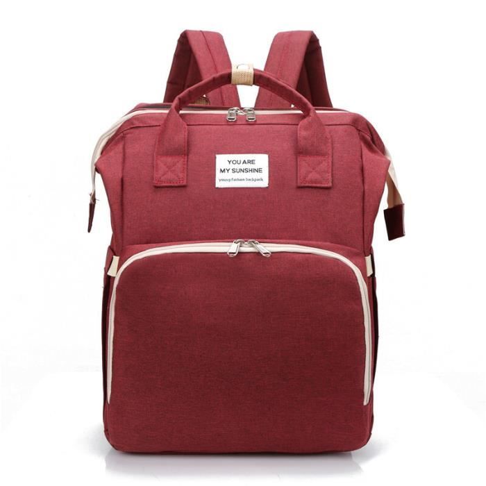 Sac à Dos Langer Bébé Grand en Oxford ImperméableSac de Maternité de Voyage Pliable Multifonction pour Lit Bébé-Rouge