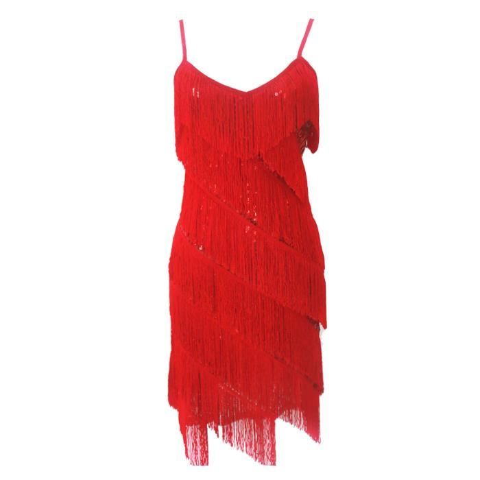 Robe Gatsby à Franges Paillettes Femme 1920s - Robe Charleston Bretelles Réglables Danse Latine