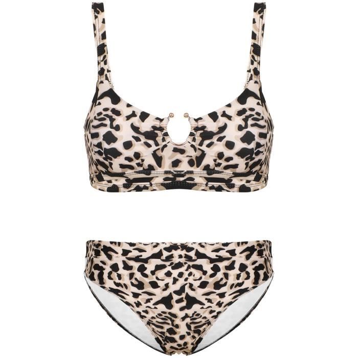 Maillot de Bain Femme 2 Pieces Leopard Bresilien Bikini Triangle Ensemble Bikini de Plage Sexy String Taille Basse S XL Marron Marron Cdiscount Pret a Porter