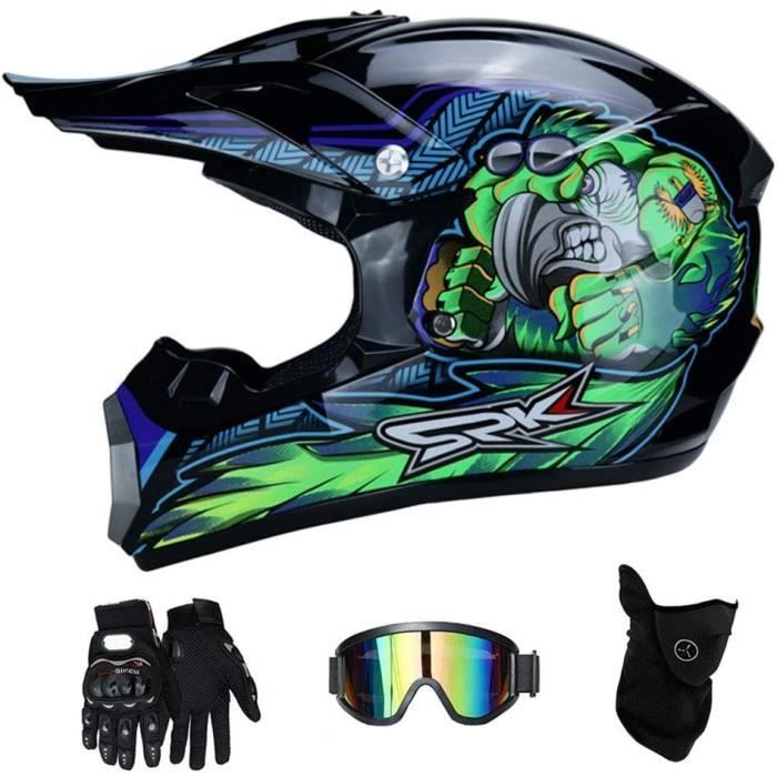 52~53cm Jaune S NJMSC Motocross Moto Moto Casques et gants et lunettes de natation DOT certification enfants Quad Bike VTT Karting Casque