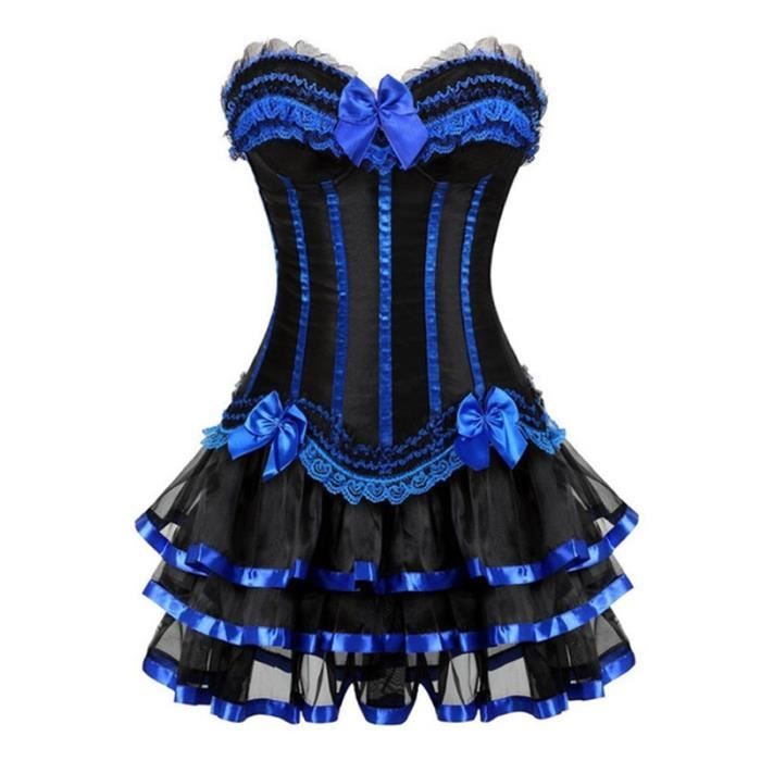 Hengzhifeng Corset gothique pirate pour femme avec jupe en tulle Steampunk, Rose Noir