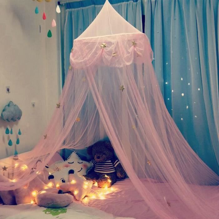 lit à baldaquin dentelle polyester dôme moustiquaire avec star décoration princesse accessoires pour lit fille rose