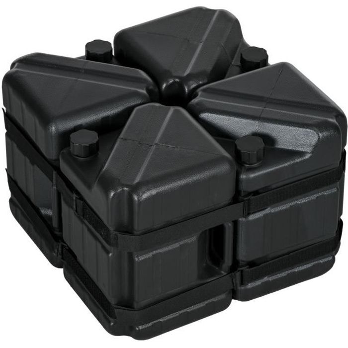 Lot de 4 poids de lestage carrés pour tonnelle barnum tente carport avec velcros HDPE noir