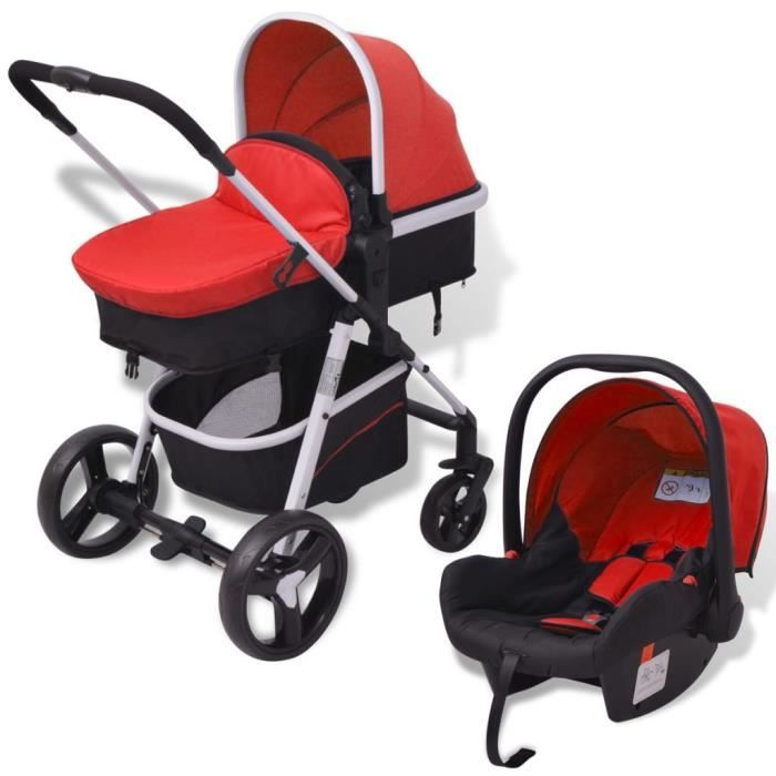 Poussette 3 en 1 Aluminium Rouge et noir Poussette canne Poussette