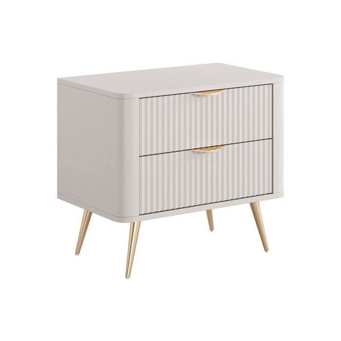 Table de chevet - 2 tiroirs - Beige et doré - ELONARIA