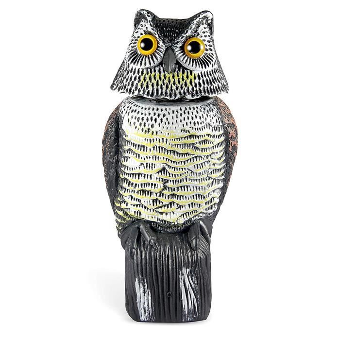 Lot de 2 faux hiboux pour effrayer les oiseaux, avec tête