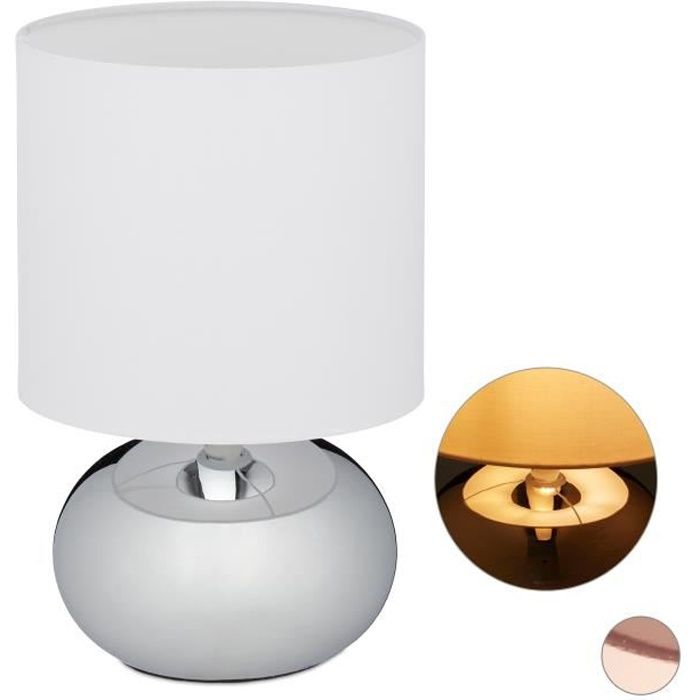 Relaxdays Lampe chevet Tactile, réglable, moderne 3 niveaux, E14 veilleuse,  câble 28x18 cm, argentée
