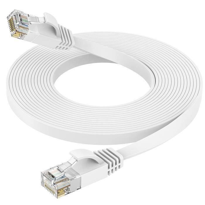 Câble Ethernet Cat7 10m Plat - 10Gbps 600MHz - Blindé STP - Connecteur Or - Réseau Haut Débit