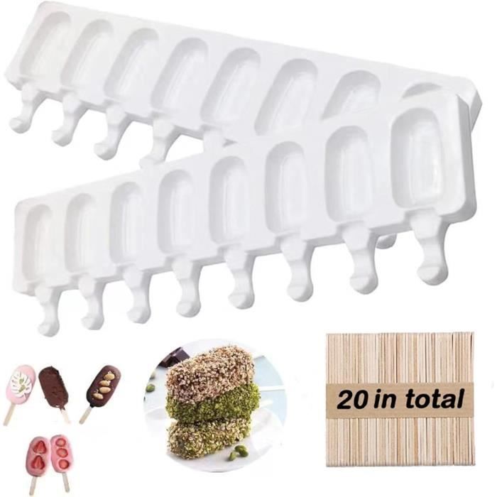 Moules à Glace Silicone 2x8 Cavités - Avec 20 Bâtonnets | Pour Glaces, Popsicles Maison