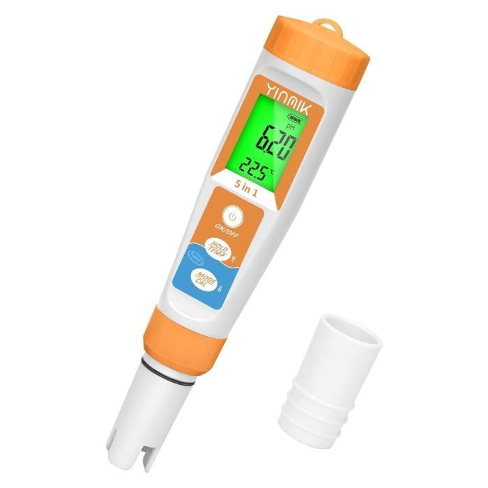 Testeur Sel & PH Piscine 5 En 1 YINMIK - Mesure PH, Salinité, TDS, EC, Température - Pour Eau Salée, Spa, Aquarium, Hydroponie - Version 2025 Améliorée