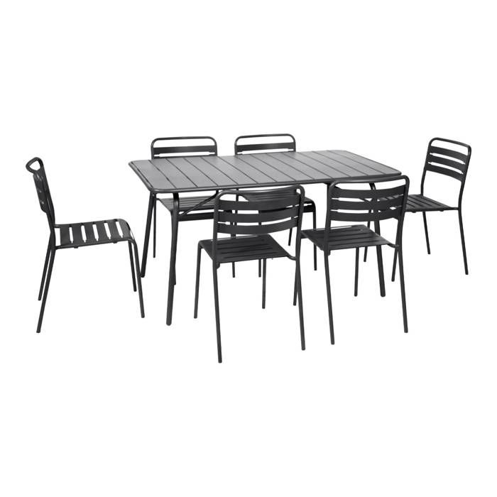 Table de jardin pliante métal + 6 assises. Amelia. anthracite. 141.2 x 80 x 72.5cm