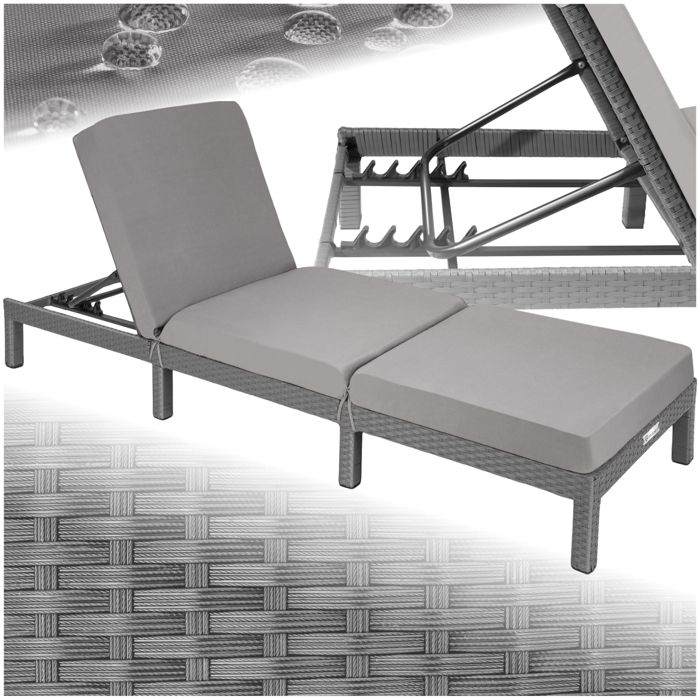 Chaise longue - TECTAKE - Chaise longue réglable SOFIA tissage en rotin synthétique de haute qualité - Gris