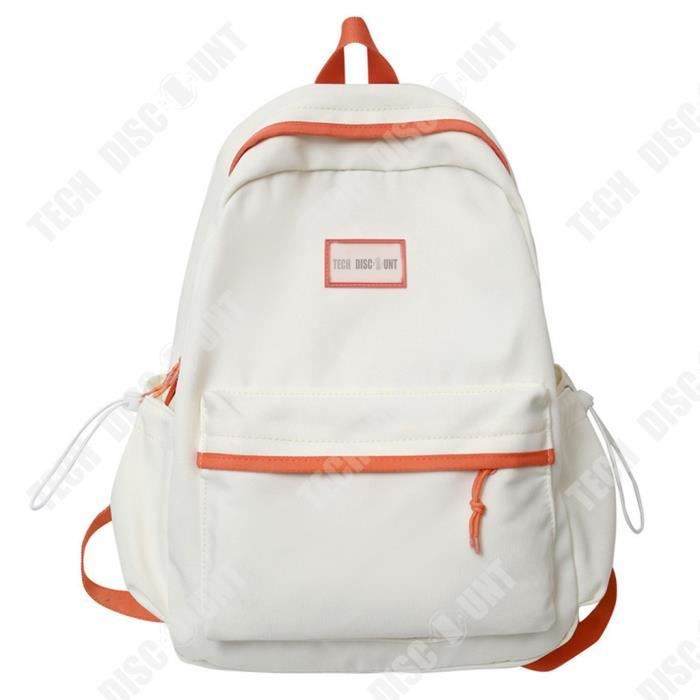 TD Cartable blanc beige fille garcon cartable simple mode sac nylon anti eclaboussures campus retro litteraire sac a dos couleur