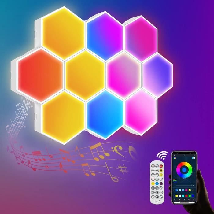 Panneau LED Hexagonal Gaming Murale Lampe - 12 Pcs Smart Deco Music Sync  Modulaires RGB Lights App Télécommande - Gaming Setup Hexagone Appliques  Murales : : Luminaires et Éclairage