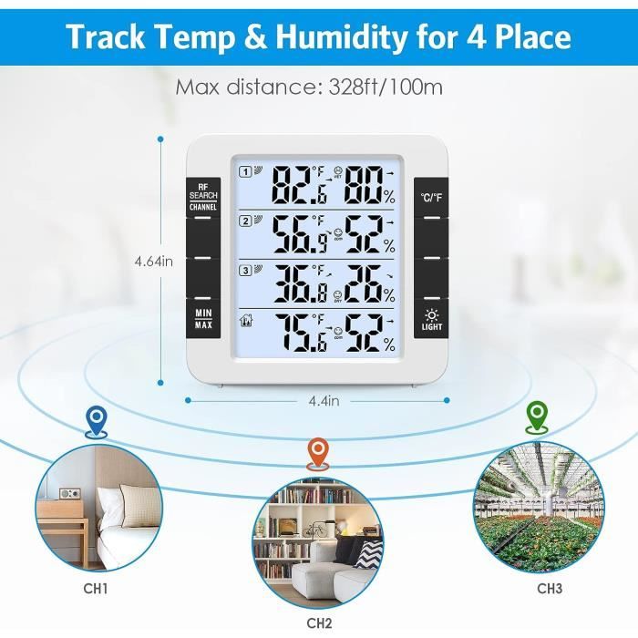 Thermomètre Intérieur Extérieur, Thermomètre Connecté Avec 3 Capteurs — free download