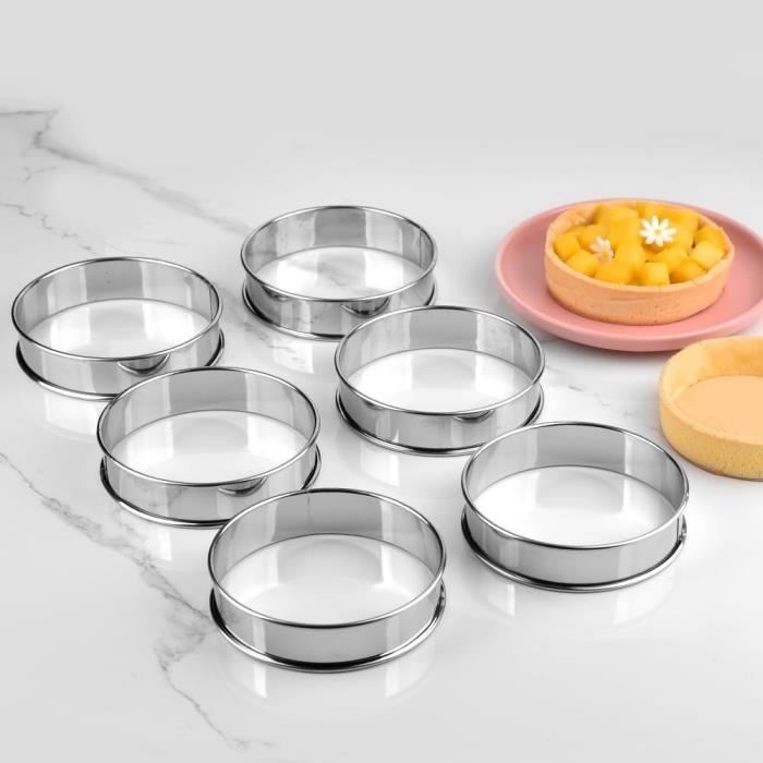 6 Emporte-pièces Ronds En Inox 7,5 Cm - Cercles à Pâtisserie Avec Plaque Presse - Idéal Mousses, Desserts - Inclus Spatule