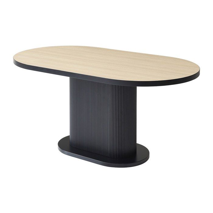 Table à manger 6 personnes en MDF - Naturel et Noir - CALIENO