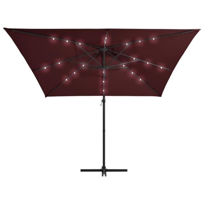 Parasol déporté VINGVO - LED - 250x250 cm - Rouge bordeaux
