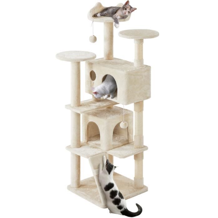 Meilleurs prix pour Arbre à Chat YAHEETECH avec 2 Niches 3 Plateformes 2 Boules Sisal Hauteur 178cm pour 3-4 Chats Beige