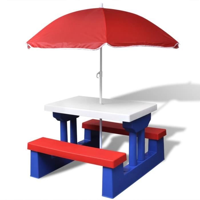 Dbaiyi-Ddis Table et bancs de pique-nique avec parasol pour enfants 84506
