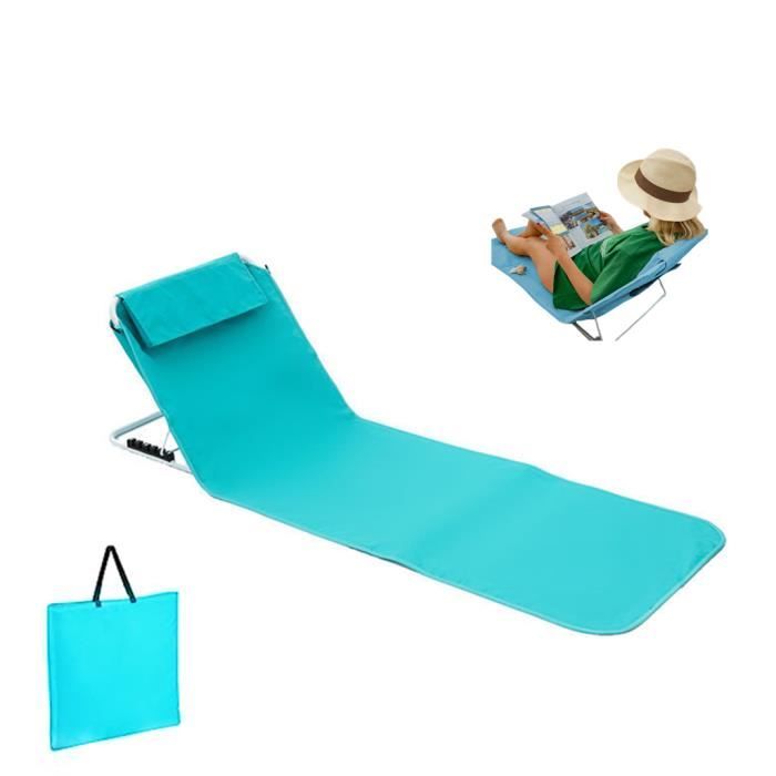 Linxor Tapis De Plage Avec Dossier Inclinable - Matelas Transat Pliant Léger Avec Sac De Transport