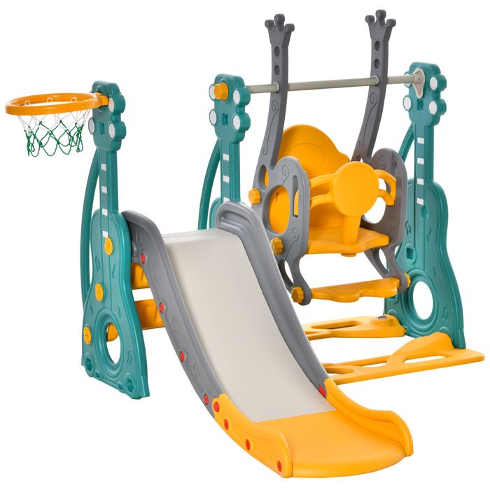 Toboggan 8 En 1 Pour Enfants Avec Panier De Basket, Tunnel En Arche Et Telescope Structure Descalade Double Toboggan Pehd 86451916