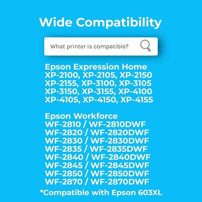 Pack of 4 603xl Multipack Compatible with Epson 603 603XL for XP-2100  XP-2105 XP-2155 XP-3100 XP-3105 XP-3150 XP-3155 XP-4105 XP-4155 WF-2810  WF-2820