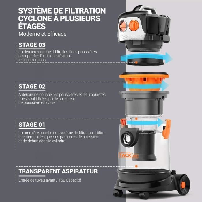Aspirateur eau et poussière tacklife on sale