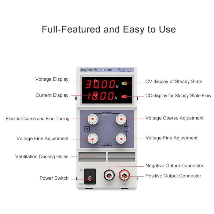 30V 10A - Mini Alimentation électrique De Laboratoire 30V 10a Avec Affichage A 4 Chiffres Ajustable Regulateur De Tension Sps3010 Pour La Reparation De Telephones