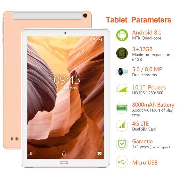 Tablette 10.1 pouces 4G LTE Android 8.0-HD-3+32Go-1