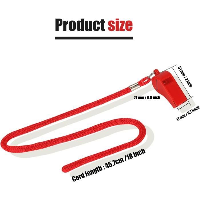 Lot De 2 Sifflets Sport – ABS Rouge – Son Fort – Sans Noyau – Lanière Nylon 45,7 Cm – Pour Arbitre, Entraîneur, Sauveteur, Dressage Chien – 51 X 21 X 17 Mm