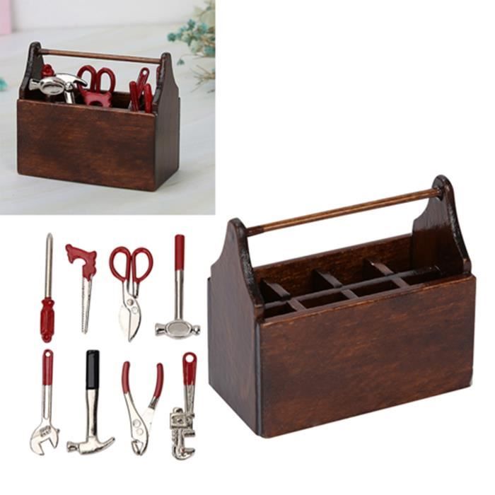 CHG® Boîte à outils miniature modèle de boîte à outils en bois pour  accessoires de maison de poupée 1/12 AB86