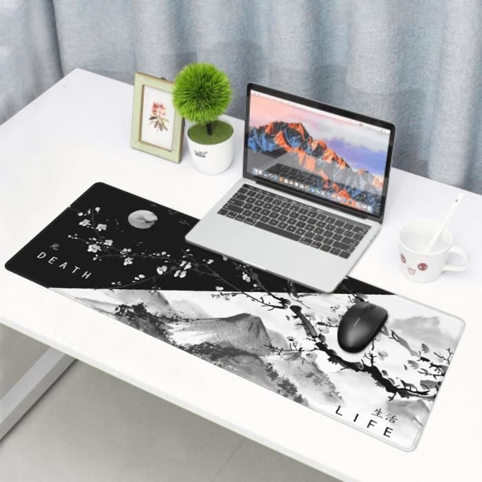 Tapis De Souris De Jeu En Fleurs De Cerisier Japonais, Noir, Blanc, 80 X 30 Cm, Xl, Motif Sakura