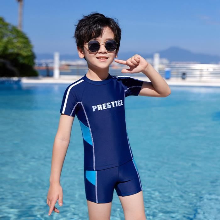 Maillot de bain Garçon Enfant Deux-pièces Respirante Stretch Manches  Courtes - Bleu