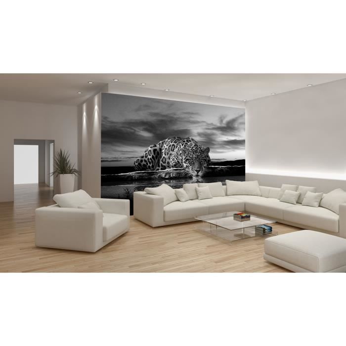 Papier Peint Intissé Panoramique Lion Animaux Aquarelle 254x184 cm - Colle  Inclus - Chambre et Salon - Moderne Trompe l'oeil