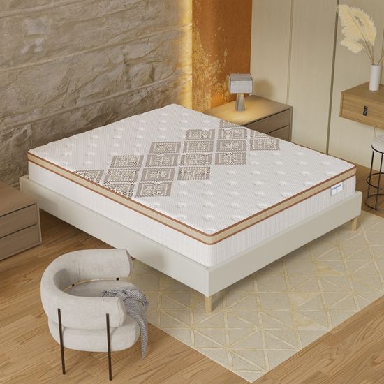Ensemble Lit + Matelas Sensoreve 160x200cm - Matelas Errakis 28cm Ressorts Ensachés, Sommier LED - Gris