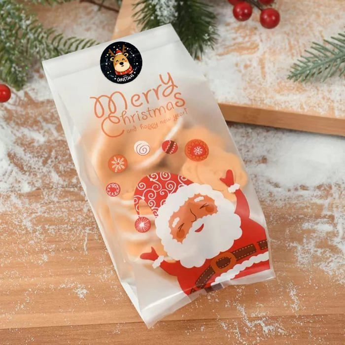 Sachets Cellophane De Noël Transparents - 50 Pièces Avec Autocollants - Pour Bonbons, Petits Cadeaux