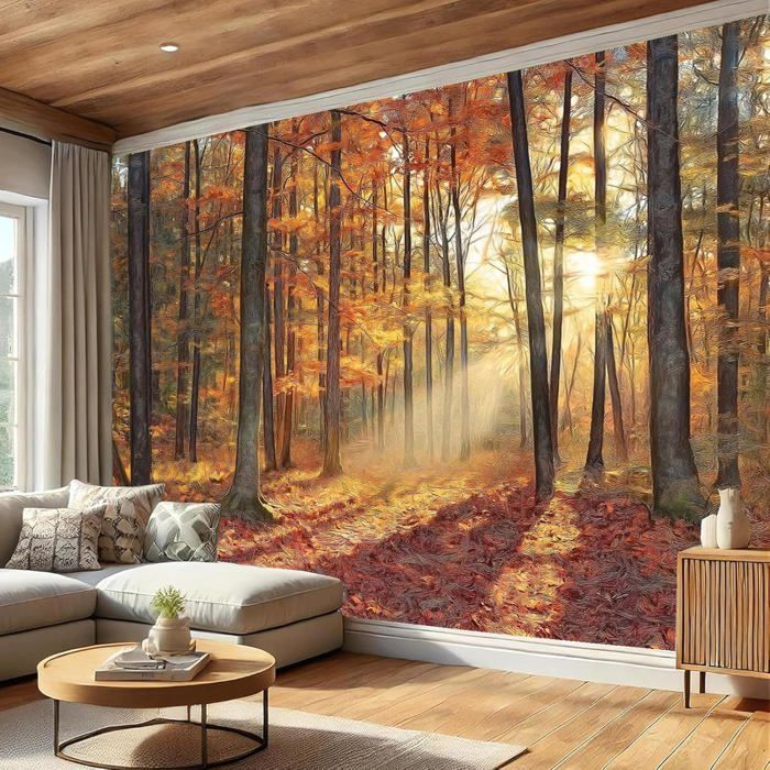 Papier Peint Panoramique 3D Soie Scène de forêt d'automne,lumière du ...