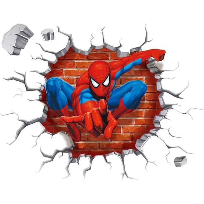 2 Stickers 8 Hommes Araignées, Spiderman, Super Héros sortant d'un mur + 1 Homme  Araignée Spiderman mur brisé - Cdiscount Maison