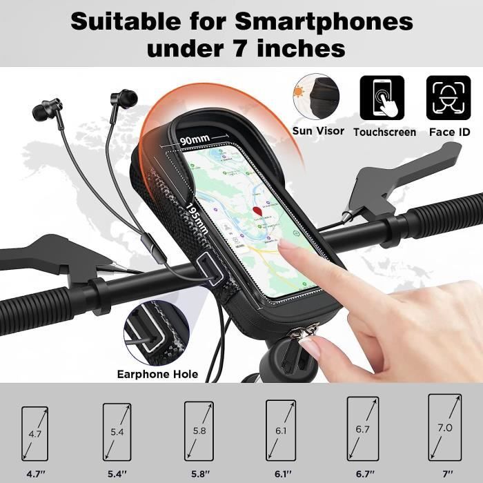 Support de téléphone étanche pour moto et vélo, étui de montage pour  téléphone portable, base d'infraction de rotation à 360 °, sac pour  téléphones portables de 4.7 à 7.2 - AliExpress