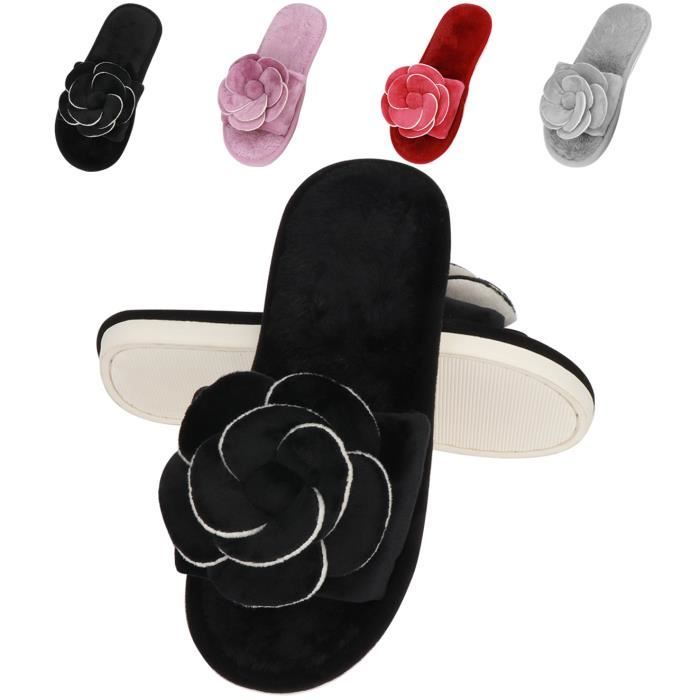Chausson Ouvert Femme Claquette Fourrure Pantoufle Femmes velours