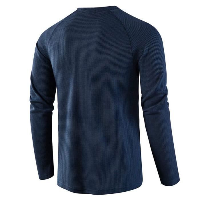 Chandail En Molleton Pour Hommes Grands Et Forts, T-Shirt En Coton à Manches Longues Couleur Unie Col Rond Chandail Tops, Tailles G-6TG