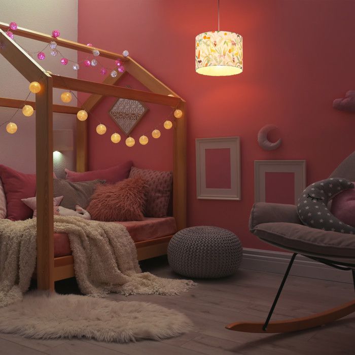 Suspension Enfant Paco Home - Abat-Jour Tissu Jungle Animaux - E27 - Longueur Réglable 150cm
