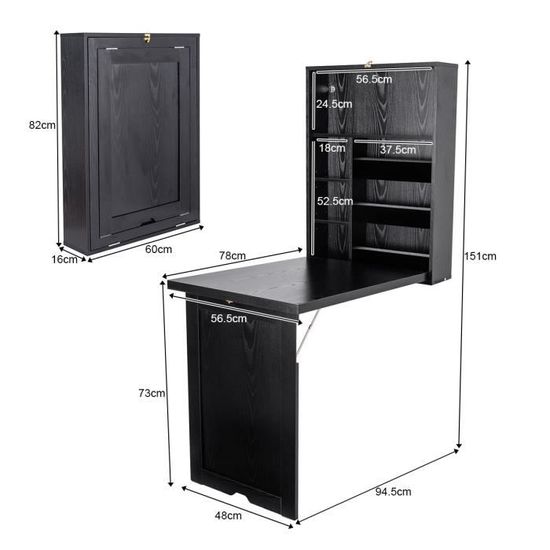 Costway Table Murale Rabattable Bureau Pliable Gain De Place Avec Ardoise De Rangement Etagere Integree En Mdf Noir 82 X 16 X 60 Cm Achat Vente Table Murale Bureau Mural Rabattable Pli Cdiscount