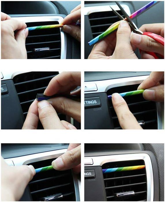 Lot de 20 bandes décoratives pour grille d'aération de voiture en forme de U - En PVC - Flexible - Pour sortie d'air de voiture - Accessoires d' intérieur - Sortie d'air droite
