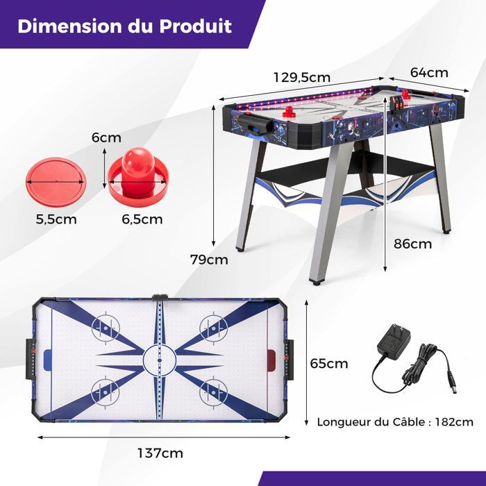 DREAMADE Table d'air Hockey pour Enfants & Adultes, Table de Jeu d'Arcade avec Tableau de Score LED Numérique, pour Maison, Bureau