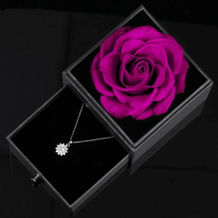 NEWUPZSI Rose Éternelle Violette Avec Collier Coeur – Cadeau Saint-Valentin Pour Femme, Maman, Grand-Mère, Amie – Boîte Luxe, Conservation 3-5 Ans