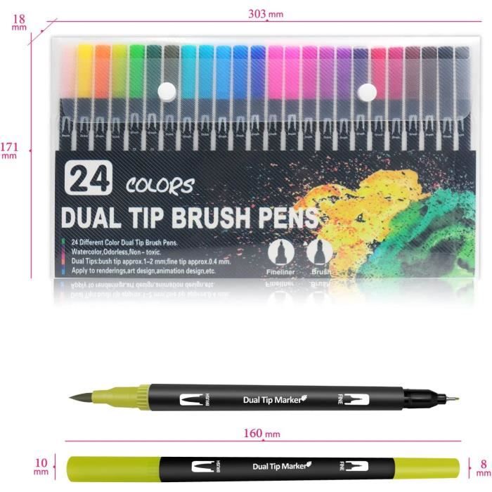 Feutre Coloriage 24 Feutres Coloriage Adulte Enfant Brush Pen