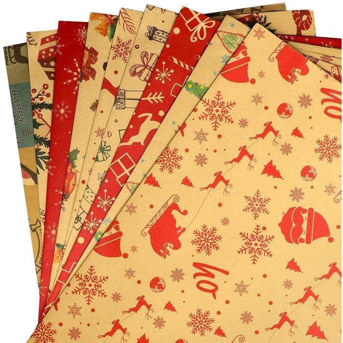 10 Feuilles Papier Cadeaux Noël 51 * 75cm Papier d'emballage 5 Style Avec  Fil de coton Ruban pour Cadeau de Noël Naissance [162] - Cdiscount  Beaux-Arts et Loisirs créatifs