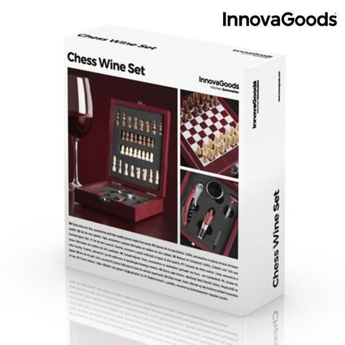Set Échecs & Vin Bambou – Jeu D'Échecs Luxe Avec Tire-Bouchon, Carafe, Récup'Gouttes FOR ADVENTUR